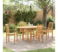 Ensemble De Salle À Manger De Jardin De 5 Pièces En Bois Massif Teck Vidaxl, Chaise De Jardin Empilable 2 Pcs En Bois Massif Teck Vidaxl