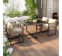 Ensemble de salle à manger de jardin Ensemble de sièges 5 pièces avec 1 table à manger, 4 chaises empilables (5 pièces, ensemble de sièges),plateau de table en verre de sécurité de 5 mm d'épaisseur