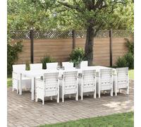 Ensemble De Salle À Manger De Jardin Vidaxl 11 Pièces Blanc En Poly Rattan, Table De Jardin Vidaxl Blanche 150x100x73 Cm En Poly Rattan, Chaises De Jardin Vidaxl 2 Pcs Blanches En Poly Rattan, Chaises