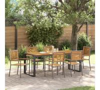 Ensemble De Salle À Manger De Jardin Vidaxl 7 Pièces Gris Poly Rattan Acacia, Chaises De Jardin Empilables Vidaxl Avec Coussins 2 Pcs Gris Poly Rattan