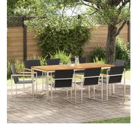Ensemble De Salle À Manger De Jardin Vidaxl 9 Pièces En Teck Massif, Table De Salle À Manger Extérieure Vidaxl 200x90x74,5 Cm En Teck Massif