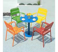 Ensemble de salle à manger d'extérieur 5 pièces - Table et chaises en acier métallique, ensemble bistrot toutes saisons pour jardin, cour et terrasse - Couleurs personnalisables pour une vie