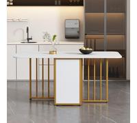 Ensemble de salle à manger élégant, ensemble contemporain de 6 chaises avec rangement, table rectangulaire luxueuse, chaises en cuir PU, parfait pour les salles à manger modernes (couleur : blanc)