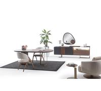 Ensemble de salle à manger élégant Table de salle à manger 4x chaises rembourrées Buffet miroir