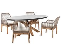 Ensemble de Salle à Manger en Béton 4 Places Base en Bois d'Acacia Mobilier
