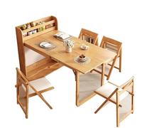 Ensemble de salle à manger en bois avec tabourets rembourrés - Table de petit déjeuner industrielle 5 pièces et chaises pour petits espaces - Table de salle à manger pliante avec étagère de rangement