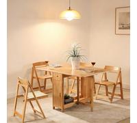 Ensemble de salle à manger extensible et pliable avec 4 chaises, table en bois d'hévéa robuste avec roulettes à 360° et rangement, pour 6 à 8 places pour famille/restaurant/cuisine/appartement