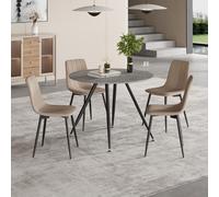 Ensemble de salle à manger 'Fitjar' 5 pièces 1 table avec 4 chaises rondes revêtement textile pieds acier aspect béton / marron clair