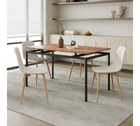 Ensemble de salle à manger 'Hemnes' 5 pièces 1 table avec 4 chaises revêtement textile pieds acier beige