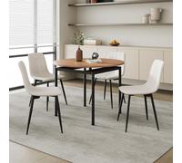 Ensemble de salle à manger 'Hemnes' 5 pièces table de salle à manger avec 4 chaises 75 x Ø100 cm plateau de table rond imitation chêne/beige