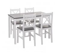 Ensemble de salle à manger - HWC - F77 - Bois massif - Style rustique-cottage - 110 cm - Blanc-gris