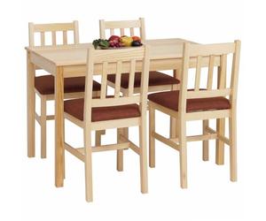 Ensemble de salle à manger HWC-F77, ensemble de salle à manger, bois massif de pin, tissu style maison de campagne 110 cm naturel, rembourrage terracotta