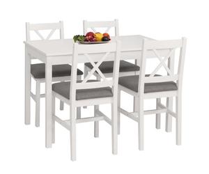 Ensemble de salle à manger HWC-F77, ensemble de salle à manger, bois massif de pin, tissu style maison de campagne 110 cm blanc, rembourrage gris