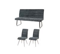 Ensemble de salle à manger HWC-G55 2 chaise et banc 160cm chenille bleu-vert