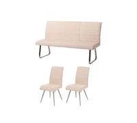 Mendler Ensemble de salle à manger HWC-G55 - 2 chaises et banc 160 cm - chenille crème