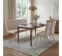Mendler Set de salle à manger HWC-G55 – 2 chaises + banc 180 cm, inox brossé, tissu chenille crème