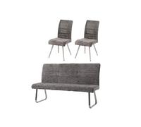 Mendler Ensemble de salle à manger HWC-G55, 2 chaises et banquette 180 cm, chenille gris foncé