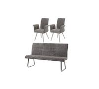 Mendler Set de salle à manger HWC-G55 - 2 chaises (accoudoirs) + banc 180 cm, chenille gris foncé
