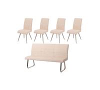 Mendler Set de salle à manger HWC-G55 4 chaises + banc 180 cm inox brossé chenille crème