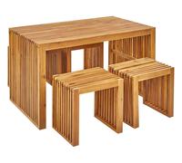 Ensemble de Salle à Manger Intérieur et Extérieur Table et 4 Tabourets en Bois d