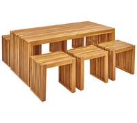 Ensemble de Salle à Manger Intérieur et Extérieur Table et 6 Tabourets en Bois d
