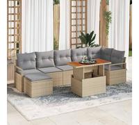 Ensemble de Salle à Manger Jardin 8 Places Modulaire en Poly Rattan Gris Beige avec Coussins et Rangement, Salon Exterieur Terrasse pour Détente Repas en Famille, Durable et Facile d'Entretien