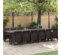 Ensemble De Salle À Manger Jardin En Poly Rotin Marron Vidaxl, 13 Pièces, Table De Jardin Vidaxl Marron 200x100x73 Cm En Poly Rotin, Table De Jardin Vidaxl Marron 150x100x73 Cm En Poly Rotin, Chaises