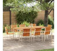 Ensemble De Salle À Manger Jardin Vidaxl 9 Pièces En Teck Massif, Table De Jardin Vidaxl 200x90x74,5 Cm En Teck Massif