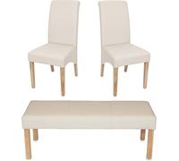 Ensemble de salle à manger M37, banc et 2 chaises similicuir ~ 120x43x49 cm crème, pieds clairs