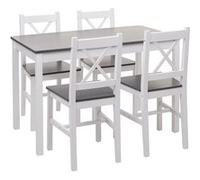 Mendler Ensemble de salle à manger HWC-F77, bois massif 110 cm, blanc/gris, Blanc G