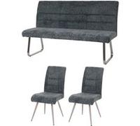 Set De Salle À Manger Hwc-G55, Set De 2 Chaises + Banc 160cm, Inox Brossé Tissu/Textile Chenille Bleu-Vert Bleu