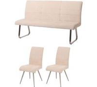 Mendler Ensemble de salle à manger HWC-G55 - 2 chaises et banc 160 cm - chenille crème