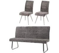 Mendler Ensemble de salle à manger HWC-G55, 2 chaises et banquette 180 cm, chenille gris foncé