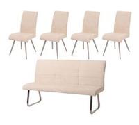 Ensemble de salle à manger MENDLER HWC-G55 4 chaises + banc 180cm chenille crème Beige