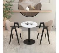 Ensemble de salle à manger moderne 3 pièces - Table ronde de négociation avec 2 chaises rembourrées en PU pour petite salle de conférence, bureau, réception, café, cuisine - Design élégant style cuir