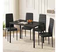 Ensemble de salle à manger moderne - 5 pièces, noir, aspect, chaise avec appui-dos ergonomique Cet ensemble de salle à manger moderne 5 pièces, composé d'une table en bois noir et de quatre chaises en
