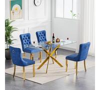 Ensemble de salle à manger moderne 5 pièces pour table de cuisine élégante de 10,2 à 152,4 cm avec base en métal en forme de X et 4 CS bleus confortables - Parfait pour la décoration de salle à manger