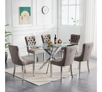Ensemble de salle à manger moderne 7 pièces pour table argentée de 15,2 à 152,4 cm avec base en métal élégante X-S et 6 confortables gris Cs - Meuble chic de cuisine et de salle à manger pour espaces