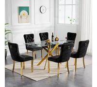 Ensemble de salle à manger moderne 7 pièces pour table de 15,2 à 152,4 cm peu encombrante avec base en métal en forme de X et 6 élégants Cs noirs - Parfait pour la décoration de cuisine et de salle à