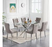 Ensemble de salle à manger moderne 7 pièces - Table argentée de 129,5 cm avec base en métal robuste X-S et 6 Cs gris élégants - Meuble de cuisine élégant pour les repas de famille et les invités de