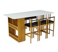 Ensemble de salle à manger moderne avec étagère de rangement pour cuisine et salle à manger - Table rectangulaire en MDF - Cadre en métal - Chaises dossier en polyuréthane - Gain de place - 7 pièces