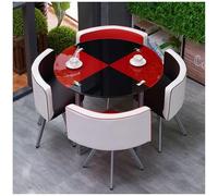 Ensemble de salle à manger moderne carré/rond pour 4 personnes avec table en verre trempé et chaises de conférence compactes - Meubles de salle à manger élégants pour la maison et le bureau