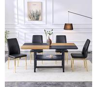 Ensemble de salle à manger modulaire complet avec table de rangement intégrée et quatre fauteuils confortables en cuir synthétique pour cuisine, salon, ameublement moderne et élégant (noir, 5)