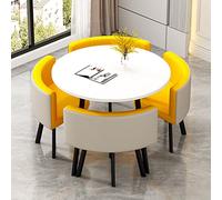 Ensemble de salle à manger nordique 4 places HORV 80 cm Table ronde Chaises pour cuisine, bureau, conférence, salon, balcon, chambre à coucher, hôtel, club (couleur : jaune, taille)