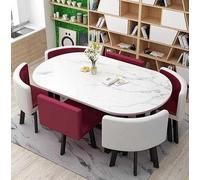 Ensemble de salle à manger ovale moderne 7 pièces - Table élégante et table basse pour cuisine, salon, salon et salle de réunion - Parfait pour les réunions de famille et les divertissements