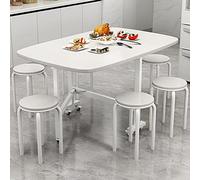 Ensemble de salle à manger pliable 4 pièces pour économiser de l'espace - Table pliante réglable avec roulettes à 360° et 4 chaises - Meuble compact blanc pour petits espaces (120 x 70 cm)