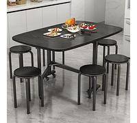 Ensemble de salle à manger pliable avec 4 chaises et table réglable sur roulettes universelles Noir 120 x 70 cm