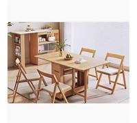 Ensemble de salle à manger pliable avec coins arrondis - Table pliante professionnelle avec roulettes, tiroir de rangement et 4/6 chaises rembourrées (4 chaises en bois)