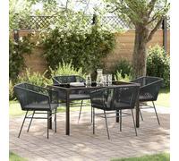 Ensemble de Salle à Manger pour Jardin 5 pcs Noir avec Coussins Acier Enduit de Poudre 4 Places pour Balcon terrasse Patio Repas extérieur Confort Design Moderne