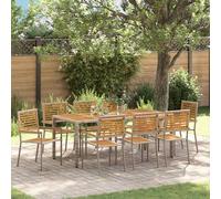 Ensemble De Salle À Manger De Jardin 9 Pièces Vidaxl En Poly Rotin Gris Acacia, Chaises De Jardin Empilables Vidaxl Avec Coussins 2 Pcs Gris Poly Rotin